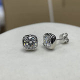 Sparkling 6.5MM 1CT Moissanite Diamonds Silver Square Shape Unisex Stud Earrings