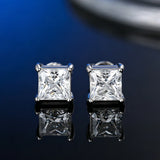 Princess Cut Moissanite Diamonds Stud Earrings with GRA Certificate, Silver Jewellery