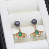 Classic Butterfly Multicolour Real Pearl Green Zircon Silver Stud Drop Earrings