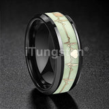 Polished Bevel Edges Electrocardiogram Luminous Glow Inlay Tungsten Carbide Rings