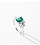 Dazzling Green Rectangle AAAA Lab Created Diamond Water Drop Shape Silver Rings