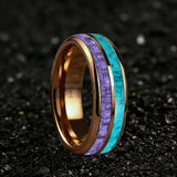 Dome Double Groove Inlaid Purple Carbon Fiber Turquoise Men and Women Tungsten Rings