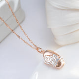 14K Rolled Gold Fashion Silver Color Mix Hollow Rose Flower Pendant Necklace for Women
