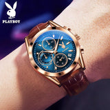 Men's Fashion Quartz Wristwatch High Quality Casual Waterproof Multifunctional Watch with Stopwatch Alarm