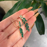 14 Karat Rolled Gold Vintage Green AAA Zircon Crystals Leaf Luxury Dangle Earrings