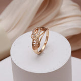 Superb Leaf Shape 14K Rolled Rose Gold Shiny AAA Zircon Diamonds Paved Luxury Design Ring - Fine Jewellery