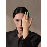 18K Gold Plated Stainless Steel Metal Hammer Snake Twisted Ring Statement Jewellery