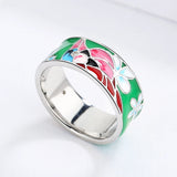 Creative Green Flower Fashion Handmade Enamel AAA Zircon Bird Shape Ring