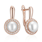 Fashion Pearl 14K Rolled Gold AAA Zircon Diamonds Boho Ethnic Drop Earrings