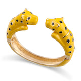 Unique Design Double Leopards Sweet Colorful Cuff Bracelet for Women Girls Gold Plated Fashion Bangle Jewelry Gift