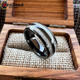 Double Groove White Meteorite Inlay 6MM 8MM Tungsten Wedding Ring Men And Women