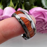 Vintage Koa And Dark Red Wood Inlay Dome 8MM Men Women Tungsten Carbide Rings