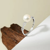 Elegant Hollow Design Natural Freshwater Pearl 925 Sterling Silver Ring