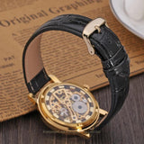 Famous Brand Transparent Luxury Gold Case Casual Design Brown Leather Strap Mechanical Skeleton Watches
