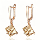14 Karat Rolled Gold Unique Light Brown Cube AAA Zircon Crsytals Long Drop Earrings