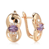 Charming Retro Oval Purple 14K Rolled Rose Gold AAA Zircon Diamonds Women's Stud Earrings - Fashion Jewellery