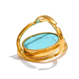 18K Gold Plated Exquisite Stainless Steel Natural Stone Shell Rotatable Open Unique Ring