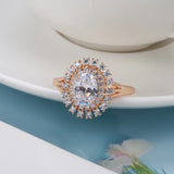 Classic Bright Rolled 14K Rose Gold AAA Zircon Diamonds Crystal Flower Rings For Women - Fine Daily Jewellery