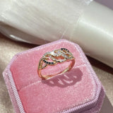 Vintage 14K Rolled Gold Ring Geometric Winding AAA  Zircon Diamonds Ring