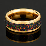 Hammered Tungsten Black Fire Opal Inlay 8mm Tungsten Engagement Ring for Men Women