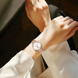 Elegant Simple Fashion Rose Gold Colour Case Ladie's Watch Blue Stainless Steel Mesh Belt Quartz Waterproof Watches