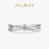 Crossover Design AAAA Lab Created Diamond Silver Staggered Line Stackable Ring