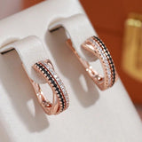 New Luxury Bling Personality Rolled 14K Rose Gold Black White AAA Zircon Diamonds Drop Earrings Party Jewellery