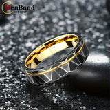 Black Geometric Hammered Offset Groove 8mm Tungsten Rings for Men Comfort Fit