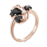 Sparkling Black AAA Zircon Crystals 14K Rolled Gold Ring  Vintage Fine Jewellery