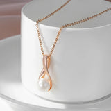 Trendy Glossy Filled Rose Gold of 14-Karat Purity Pearl Drop Necklace For Women -  Luxury Party Jewellery