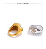 18K Gold Plated Stainless Steel High Quality Texture Geometric Cast Statement Ring