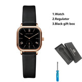 Top Brand Elegant Leather Strap with Rose Gold Plated Ladies Square Watch 3 Bar Waterproof Fashion Gift Watches
