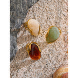 18K Gold Plated New Design Brown Green Beige Resin Geometric Stainless Steel Ring