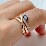 14K Gold Filled Shiny Blue AAA Zircon Crystals Unusual Cross Luxury Rings for Women