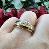 Bright Meteorite Gold Foil Inlay 8MM 18k Gold Colour Tungsten Carbide Wedding Rings