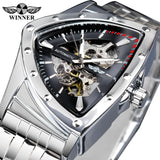 New Black Skeleton Mechanical Watches Triangle Automatic Stainless Steel Irregular  Transparent Back Case Wristwatch