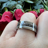 Pipe Cut Polished Finish Groove Inlay Silver Colour Men Women Tungsten Wedding Rings