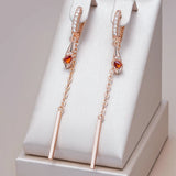 14 Karat Gold Filled Red AAA Zircon Crystals Long Tassel Elegant Dangle Earrings