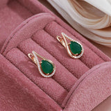 Water Drop Design Rolled 14K Rose Gold Dark Green AAA Zircon Crystals Dangle Earrings Trendy Bride Jewellery