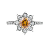 Sunflower Design VVS1 1/2CT Coloured Moissanite Diamonds Engagement Wedding Rings Silver GRA Certified Jewellery