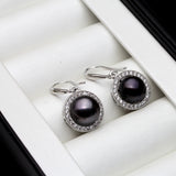 Elegant Real Multicolour Pearls pavé-set AAA Zircon Diamonds Silver Drop Earrings