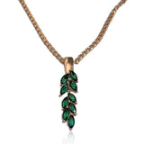 14K Rolled Gold Vintage Green AAA Zircon Crystals Leaf Luxury Dangle Pendant Necklace