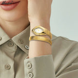 New Luxury Top Fashion Brand Snake Design Gold Colour Stainless Steel Bracelet Quartz Ladies Wristwatches