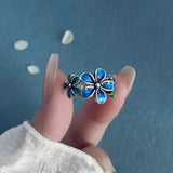 Cloisonne Handmade Enamel Flower Ethnic Style Blue Fashionable Creative Rings