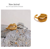 18K Gold Plated Stainless Steel Unique Lip Open Fashion Personalized Attractive Ring
