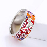 New Unique Handmade Enamel Graffiti Cute Colourful Cartoon Cat Face Ring