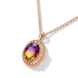 14K Gold Filled Big Oval Colorful AAA Zircon Crystal Ethnic High Quality Necklace