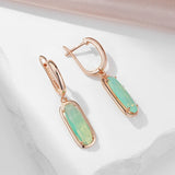 14 Karat Elegant Lake Green Long AAA Zircon Crystals Dangle Earrings For Women