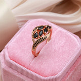 New Season Rolled 14K Rose Gold Women's Ring With Water Drop AAA Black Zircon Crystals Elegant Luxury Jewellery