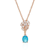 Gorgeous Shiny 14K Filled Rose Gold Blue AAA Zircon Crystals Pendant Necklace For Women - Fine Jewellery